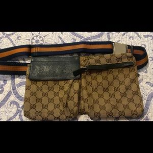 USED rare GG belt bag Shelly beige/brown/blue
